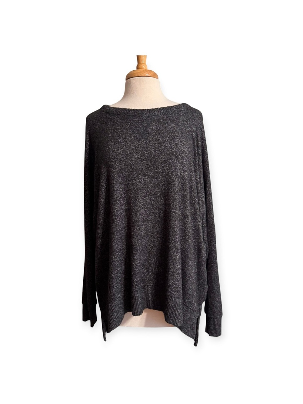 Aerie Heathered Black and Gray Draped Pullover Knit Top size Large